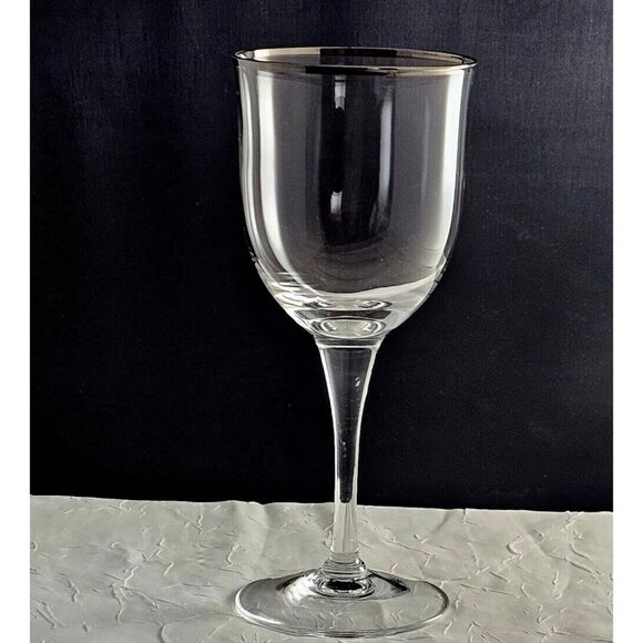 Noritake Paris Water Goble 7.5" silver trimmed rim toasting stemware elegant gla - Picture 2 of 8